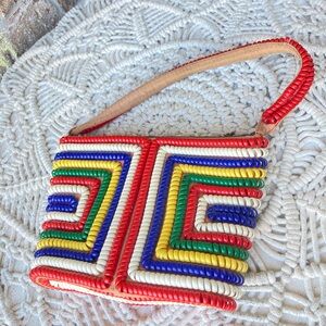 Vintage 1940s Telephone Cord Rainbow Purse Handbag Multicolor